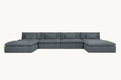 Aria Grande U-Shape Sectional Slipcover Only -SIXPENNY STORE aria grande ushape sectional light weight linen black pepper product slipcover