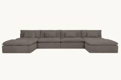 Aria U-Shape Sectional Slipcover Only -SIXPENNY STORE aria ushape sectional cotton canvas moon dust product slipcover