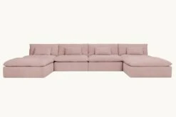 Aria U-Shape Sectional Slipcover Only -SIXPENNY STORE aria ushape sectional cotton linen sundazed coral product slipcover