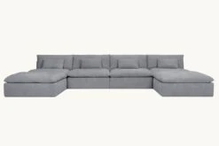 Aria U-Shape Sectional Slipcover Only -SIXPENNY STORE aria ushape sectional light weight linen ink cap product slipcover