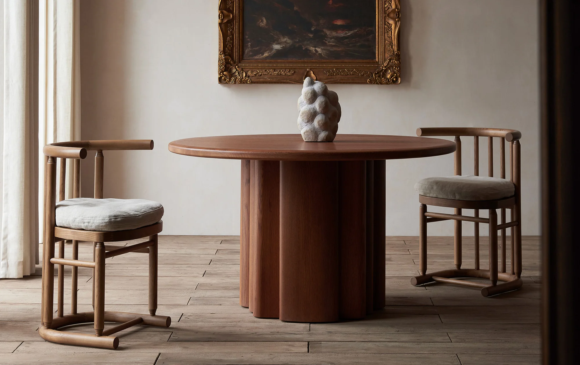 SIXPENNY STORE -SIXPENNY STORE bene dining chair medium weight linen warm oatmeal lifestyle PDP1 heritage ash 452900e9 5423 4a7e afcc cf9db8f6621a 2