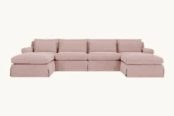 Elias U-Shape Sectional Slipcover Only -SIXPENNY STORE elias ushape sectional cotton linen sundazed coral product slipcover f351dcab ae64 4a42 9150 11fe049eab1a