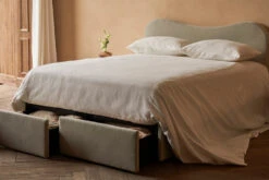 Esmé Upholstered Storage Bed -SIXPENNY STORE esme storage bed medium weight linen jasmine rice product pdp8 queen