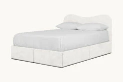 Esmé Upholstered Storage Bed -SIXPENNY STORE esme storage bed recycled faux fur dandelion poof product queen