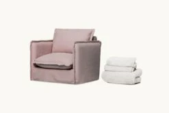 Little Neva Chair 19 Little Neva Chair -SIXPENNY STORE little neva chair cotton linen recycled faux fur sundazed coral dandelion poof product