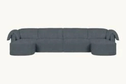Loula U-Shape Sectional Slipcover Only -SIXPENNY STORE loula ushape sectional light weight linen black pepper product slipcover