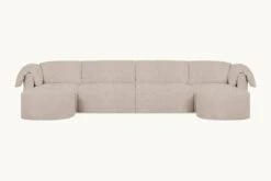 Loula U-Shape Sectional Slipcover Only -SIXPENNY STORE loula ushape sectional light weight linen oat flour product slipcover