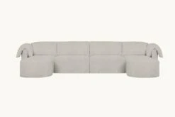 Loula U-Shape Sectional Slipcover Only -SIXPENNY STORE loula ushape sectional medium weight linen jasmine rice product slipcover