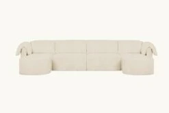 Loula U-Shape Sectional Slipcover Only -SIXPENNY STORE loula ushape sectional medium weight linen warm oatmeal product slipcover