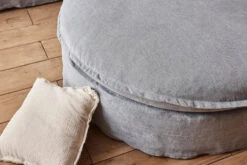 Neva Round Ottoman -SIXPENNY STORE neva round ottoman light weight linen ink cap product PDP6jpg